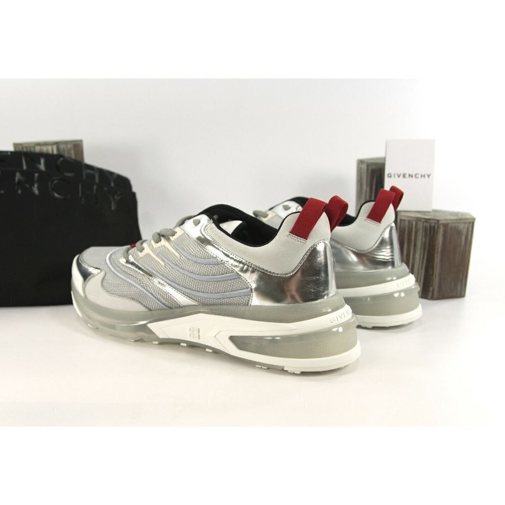 Givenchy Mens GIV 1 Silver Metallic Calf Leather Sneakers 46 NIB - Picture 7 of 12